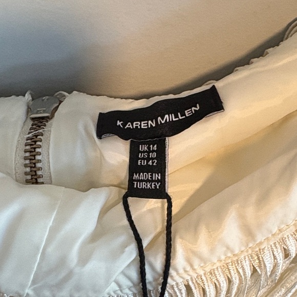 NWT Karen Millen Off Shoulder Structured Crepe Fringe Bardot Dress in White - Picture 8 of 9